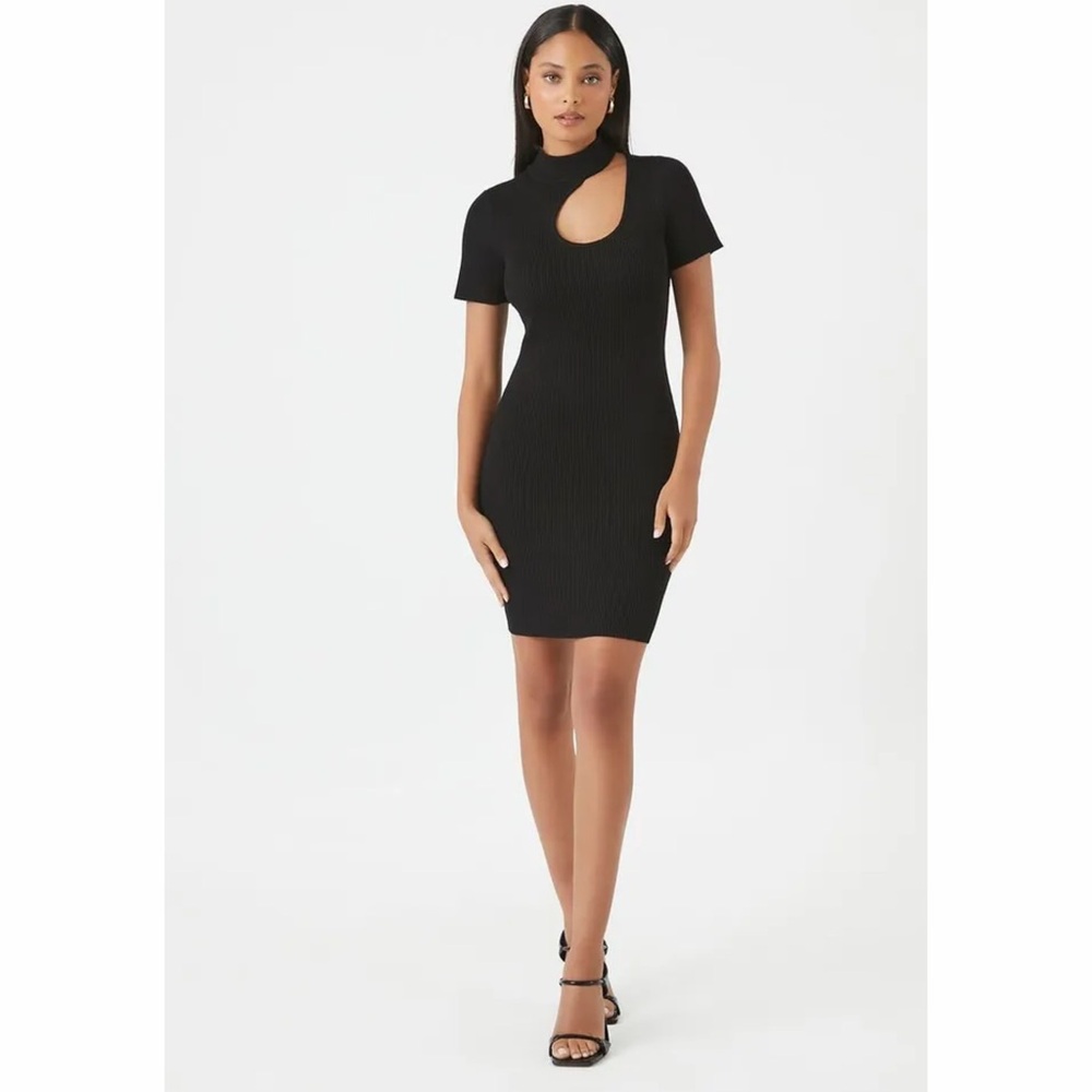Forever 21 Black Ribbed Cutout Mock Neck Bodycon‎ Dress XS